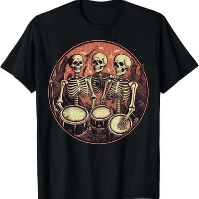 Skeleton Playing Drum Music Drumming Skeleton Halloween T-Shirt