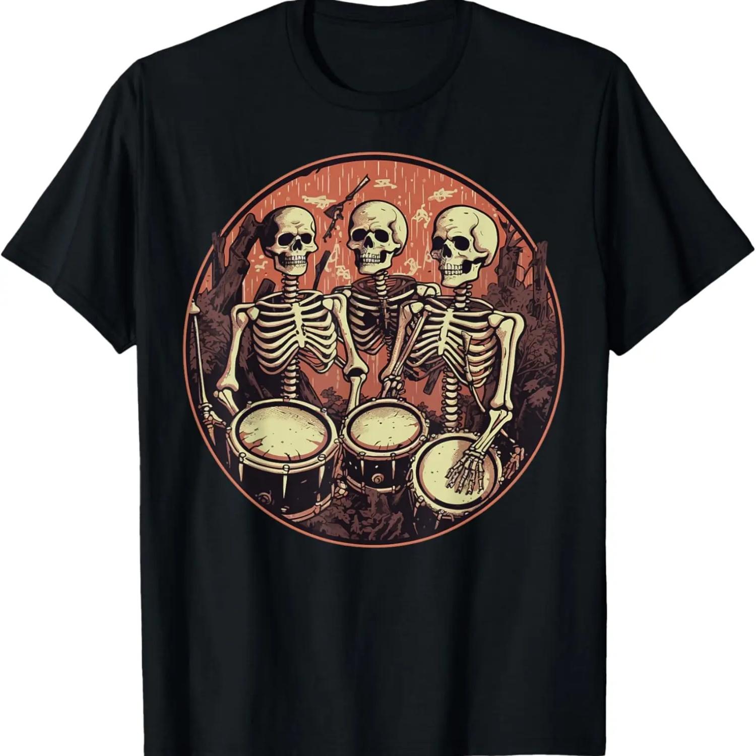 Skeleton Playing Drum Music Drumming Skeleton Halloween T-Shirt S чёрный