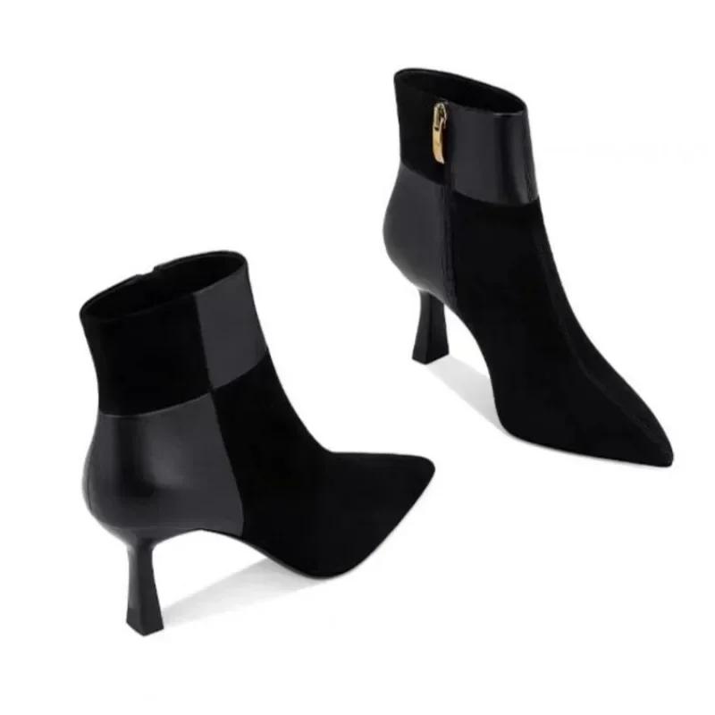 Fashion Female Shoes  Fashion Side Zipper Women's Boots Autumn Pointed Toe Solid Sexy Short Barrel Stilettos or Thin Heels Boots