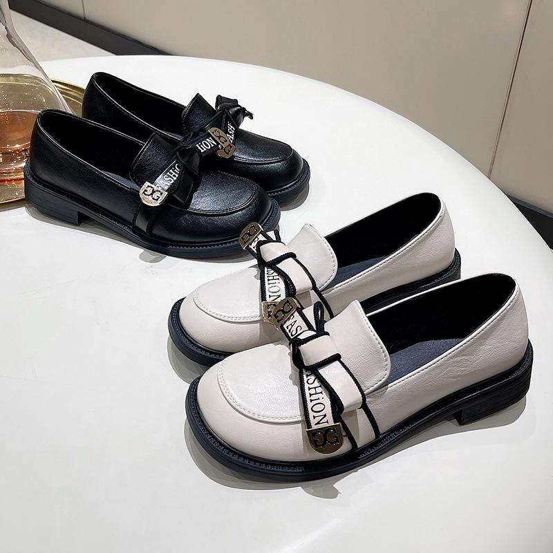Summer retro leather shoe design new thin thick-soled muffin sole shoes
