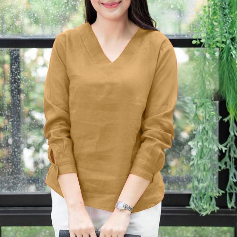 

ZANZEA Women Casual V-Neck Solid Color Loose Long Sleeve Blouse 5XL