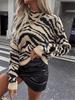 Herbst Essential Locker Geschnittener Zebra Strickpullover Damen lässig,Damen,Oversized,Pullover,Strick