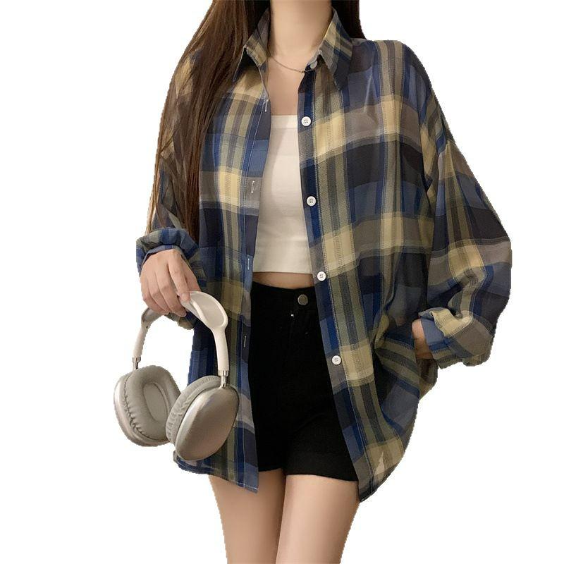 Damen Sommer 2025 Karierte Hemdjacke - Lässiger Stil, Sonnenschutz-Oberteil