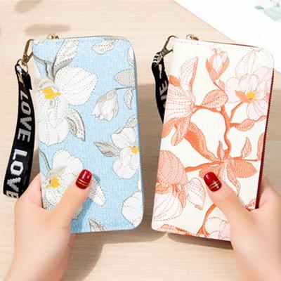 Damen Lange Geldbörse Doppelreißverschluss Große Kapazität Geldbörse Weich Floral Damen Kartenetuis Handytasche für Schülerin