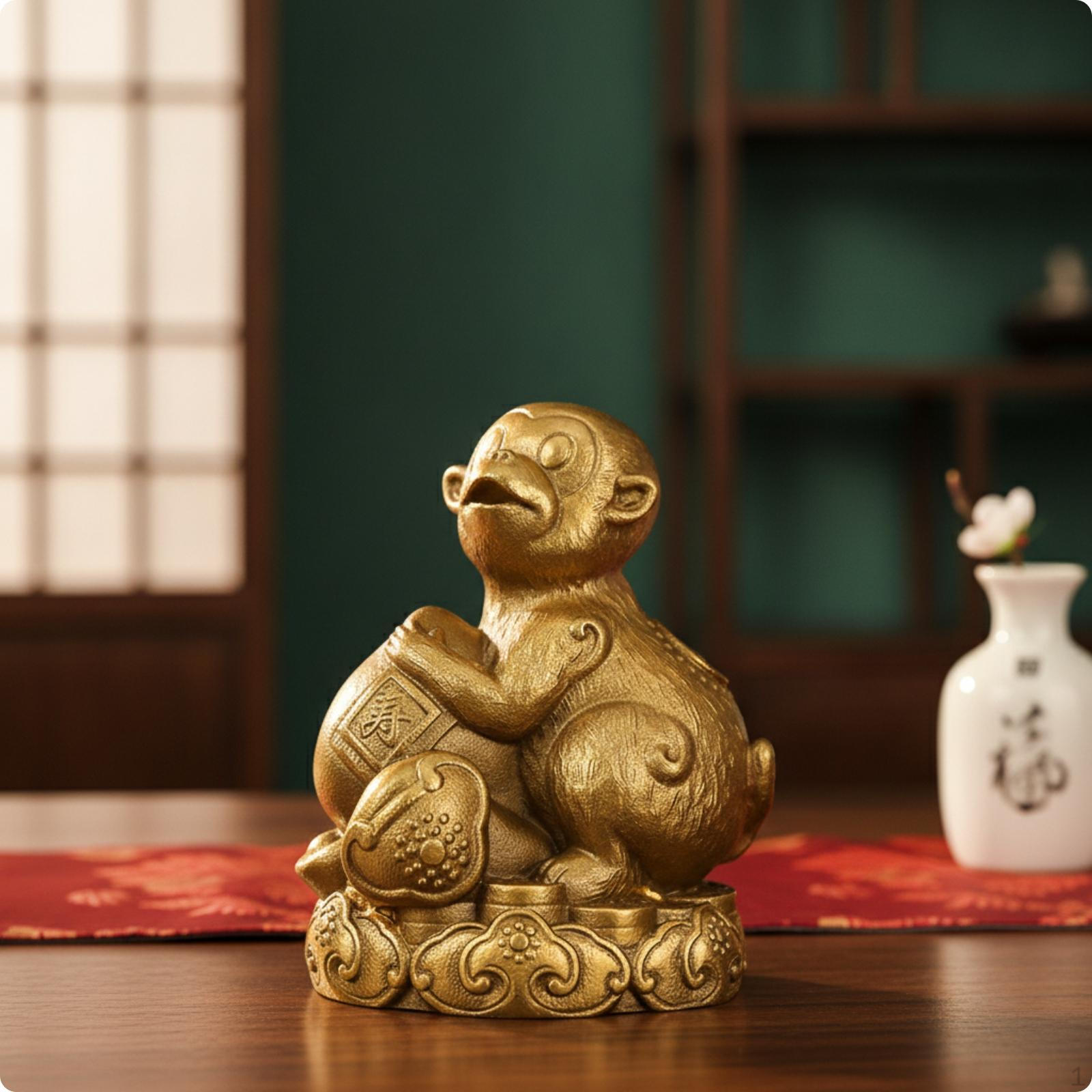 Brass animal Figurine Ornate Base Chinese Embossed Mist Pattern animalStatue 4 Inch