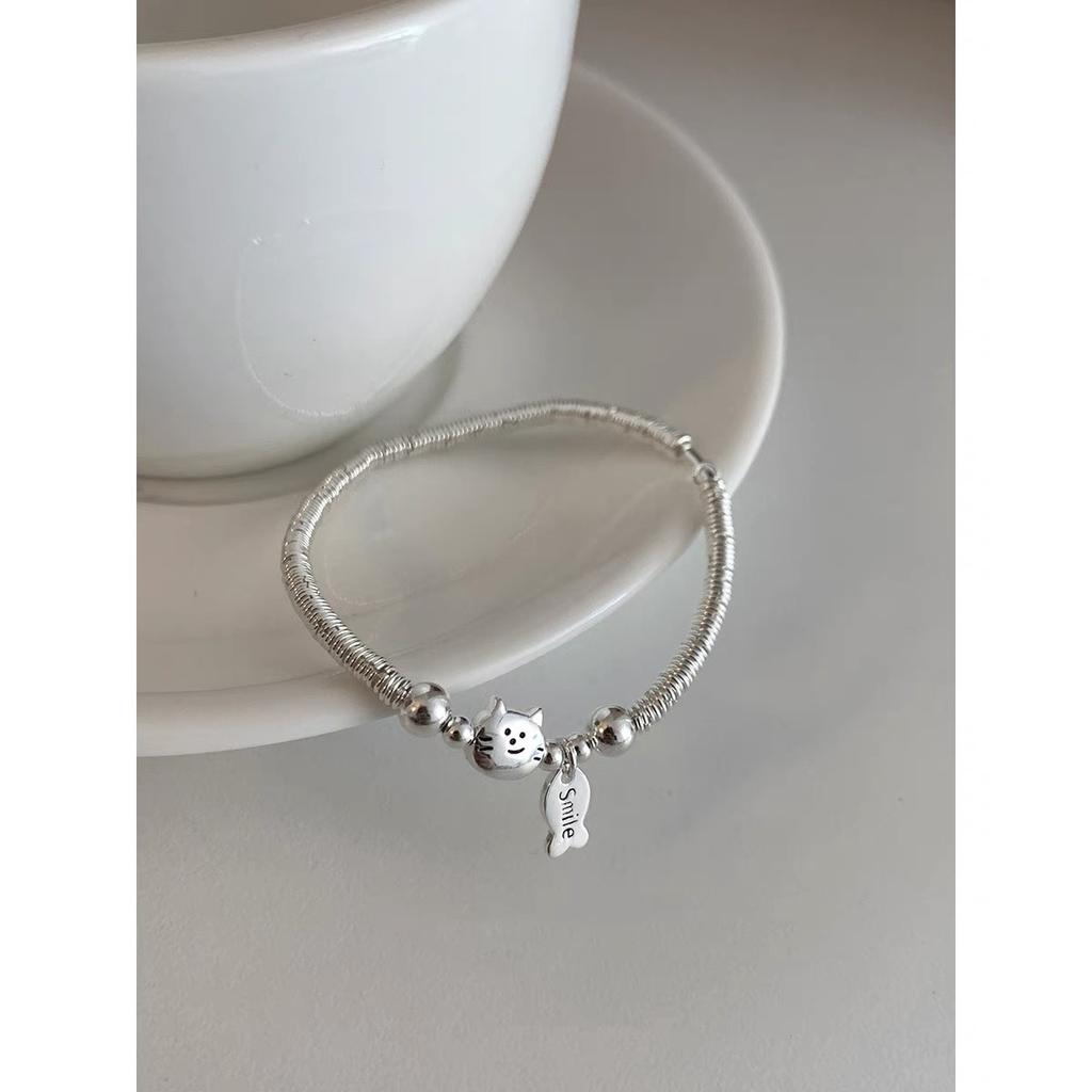Simple Beaded Coiled Kitten Eating Fish Bracelet Cold Wind Temperament Niche Exquisite Versatile Bracelet