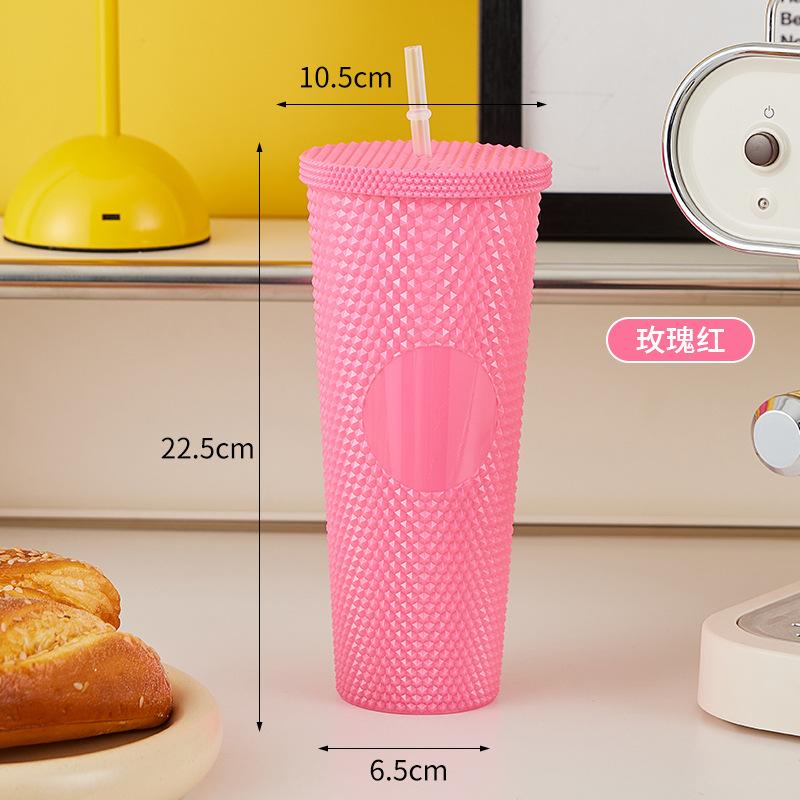 

750ml/25OZ Gradient Coffee Cup Water Cup Thermal Water Bottle with Straw Ice American Coffee Mug Double-layer Vacuum Flask Cup рожевий червоний колір