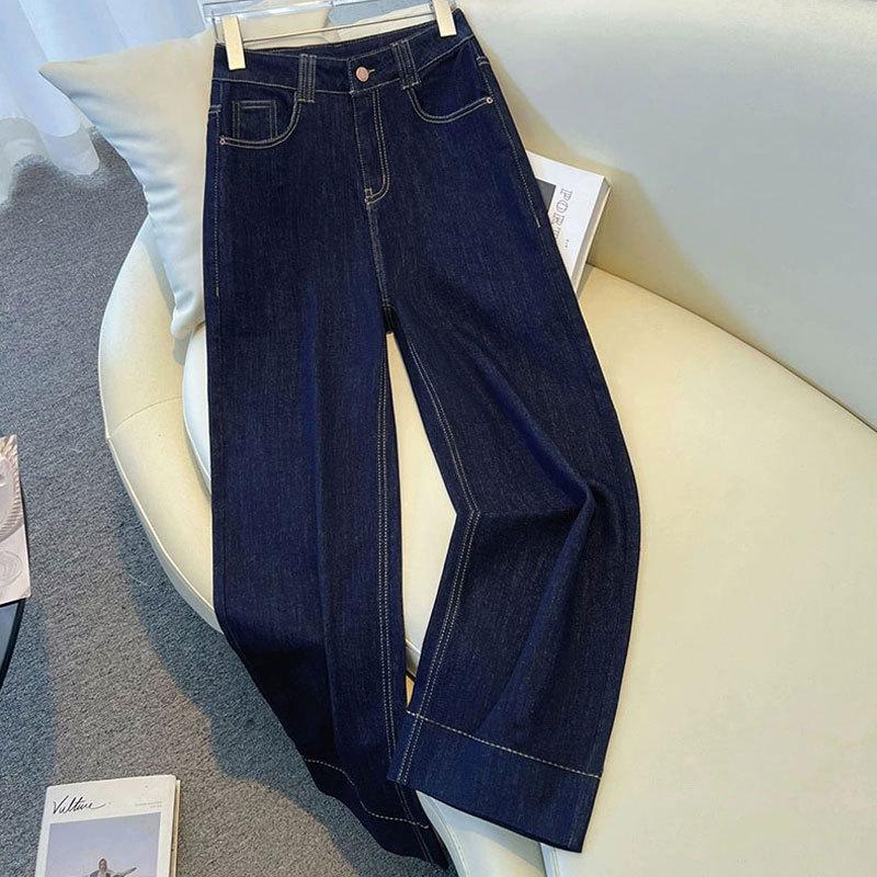

Women s Denim Blue Wide-Leg High-Waist Jeans with Leather Patch M джинсовый синий