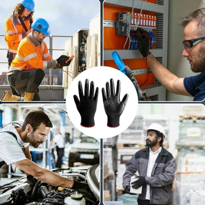 6 Paar PU-beschichtete Sicherheitsarbeitshandschuhe Rutschfest Nahtlos Gestrickt Nylon Schnittschutzhandschuhe mit Polyurethan für Industrielle Außenanwendungen