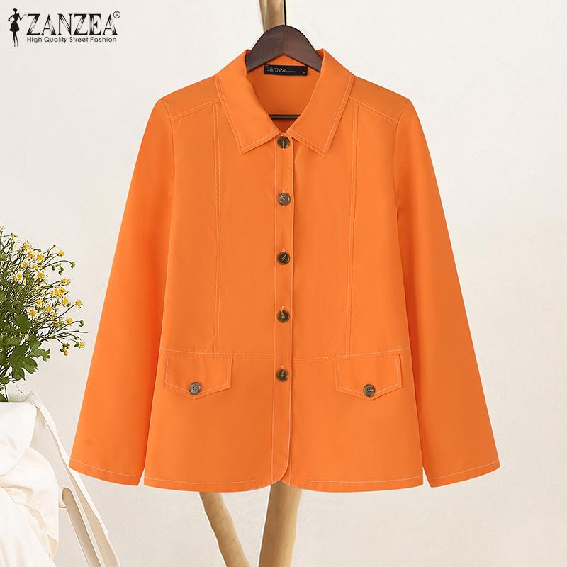 ZANZEA Women Turn Down Collar Casual Long Sleeve Plain Blouse
