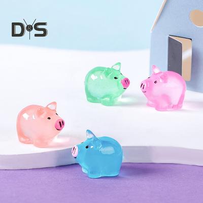12Pcs Mini Pig Figurine Glow-in-the-dark Resin Tiny Pig Ornament Miniature Animal Statue Toy Fairy Garden Microlandscape Desktop Decoration