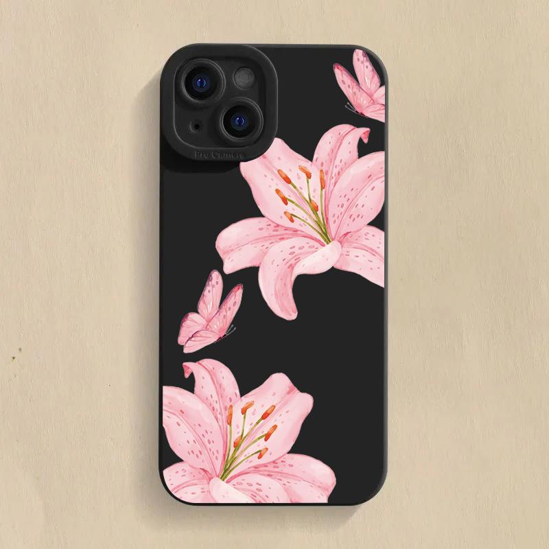 

Floral Lily Butterfly Pattern Phone Case For iPhone 16 15 Pro Max 14 Pro 13 12 11 16E 7 8 Pus XR XS X SE Shockproof Soft Cover iPhone 11