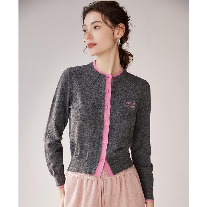 Women s Contrast Patchwork Faux Two-Piece Knit Cardigan S