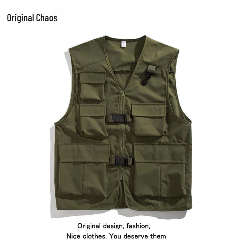 2023 Men's Multi-Pocket Workwear Vest: Niche Design, High-Street Hip-Hop Style Sleeveless Jacket