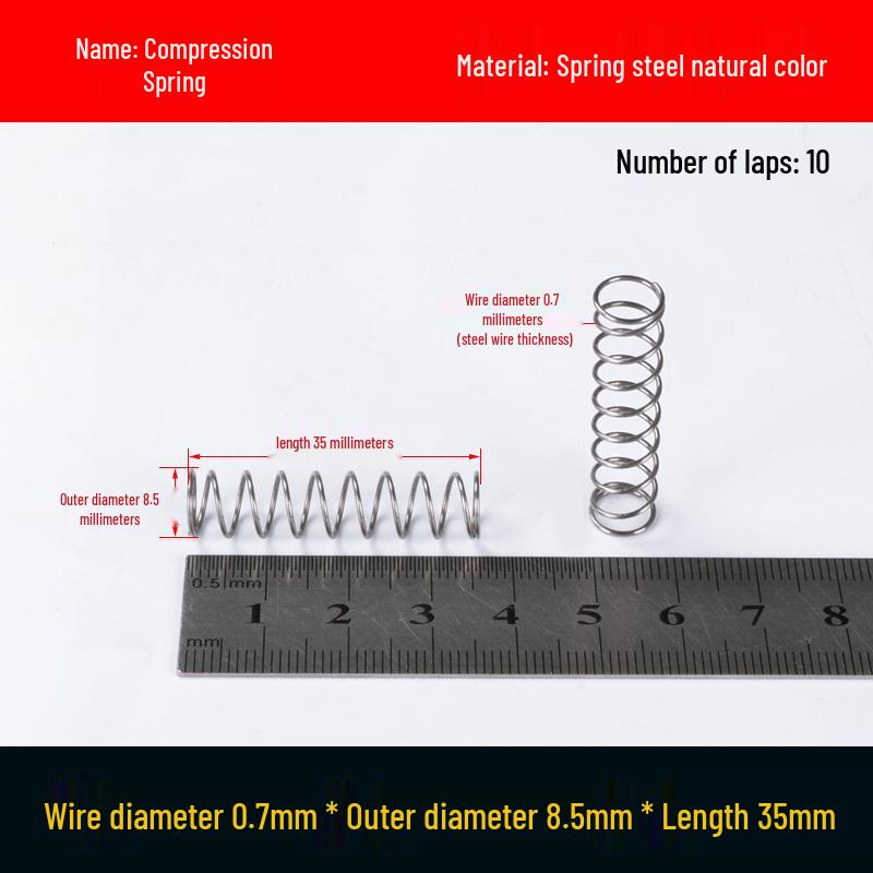 Druckfeder mit Rückstellfunktion aus Federstahl, 0,7 mm Drahtdurchmesser, 8-12 mm Außendurchmesser