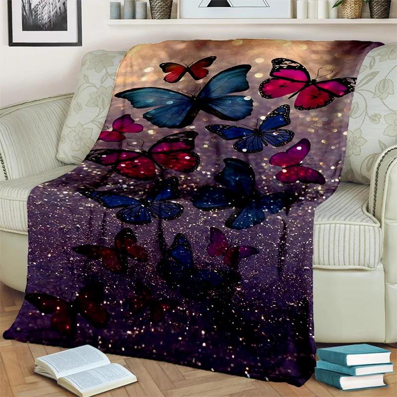 Cartoon Dream Butterfly Flower Blanket,Soft Throw Blanket for Home Bedroom Bed Sofa Picnic Travel Office Rest Nap Cover Blanket
