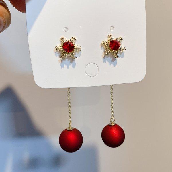 Crystal Christmas Snowflake Zircon Colorful Pearl Earrings Stud For Women Dangle Hook  Xmas Party  Jewelry Gift