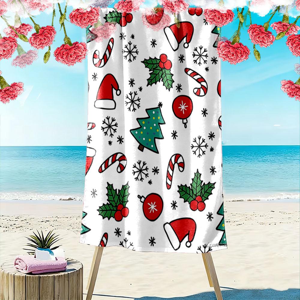 Festive holiday joy radiates Print beach towel, quick drying, suitable for travel, outdoor sports, jogging, the beach and swimming, gift