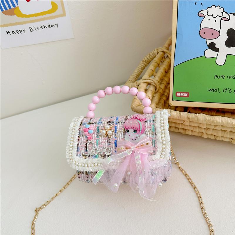 

Stylish Children s Sling Bag Charming Princess Design With Cute Pearl Accent For Girls Pink Blue Check