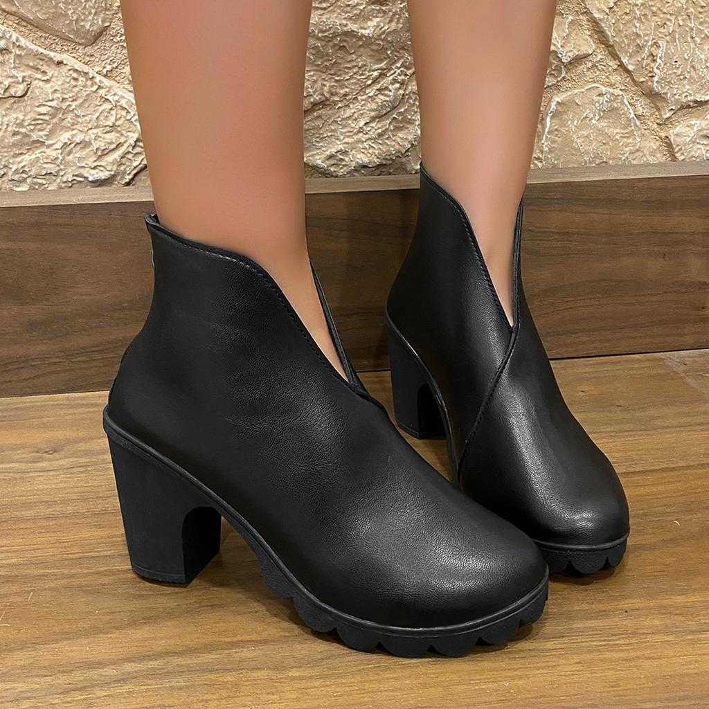 Fashion New Stylish and Comfortable High-heeled Ankle Boots with Thick Heels and Rear Zippers for Autumn and Winter 2025