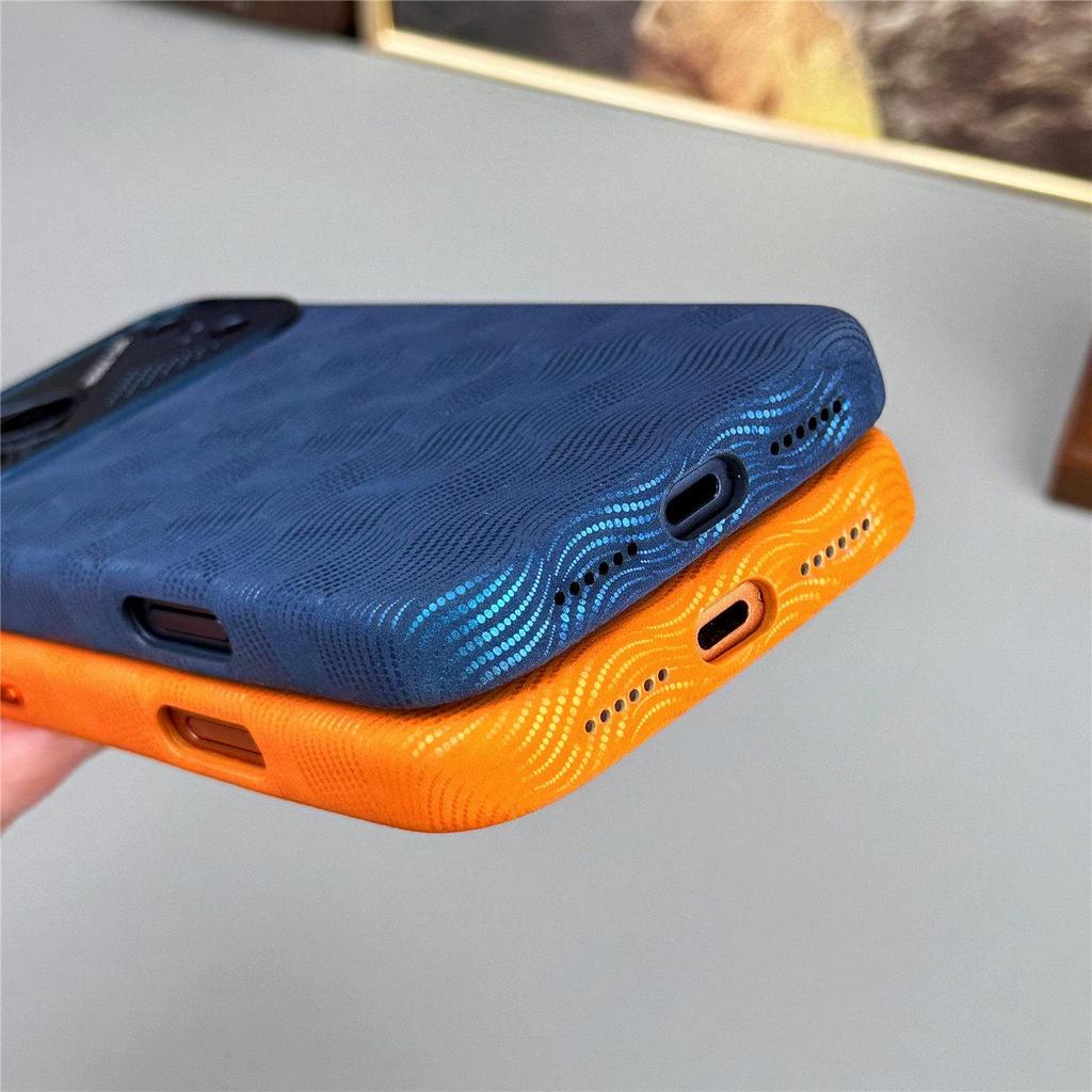 iPhone 17 Pro Max Wave Pattern Leather Magnetic Phone Case