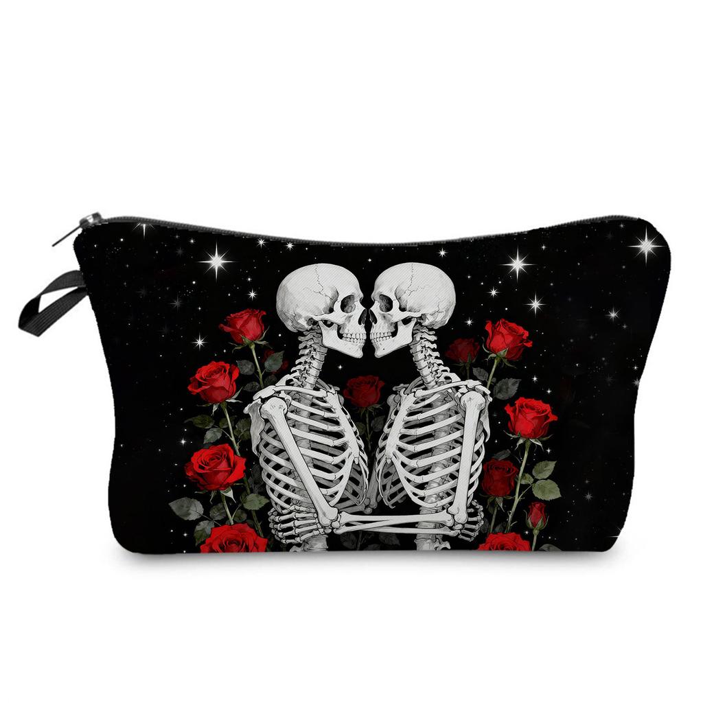 Skull Print Cosmetic Bag, Nail Polish Storage Bag, Daily Travel Clutch Bag, Toilet Bag.