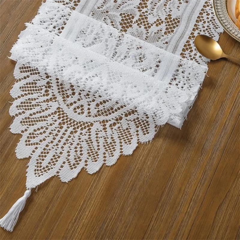 1Pc Warp Knitted Lace Fringe Red White Beige Lace Tassel Table Flag for Home Decoration, Wedding Party Table Flag Decoration