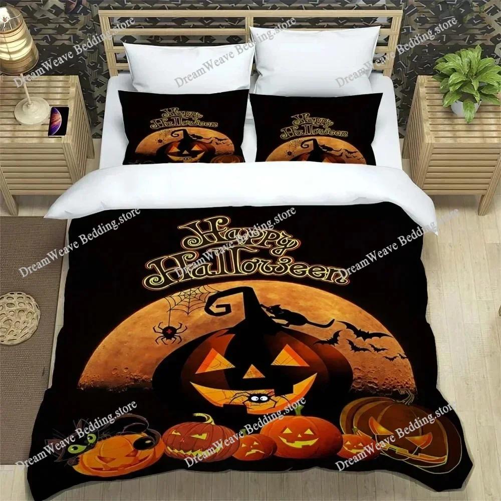 Copripiumino Halloween Matrimoniale King Cartone Animato Zucca Copripiumino Lanterna Set Biancheria da Letto Microfibra Copripiumino Fantasma per Bambini Bambine9