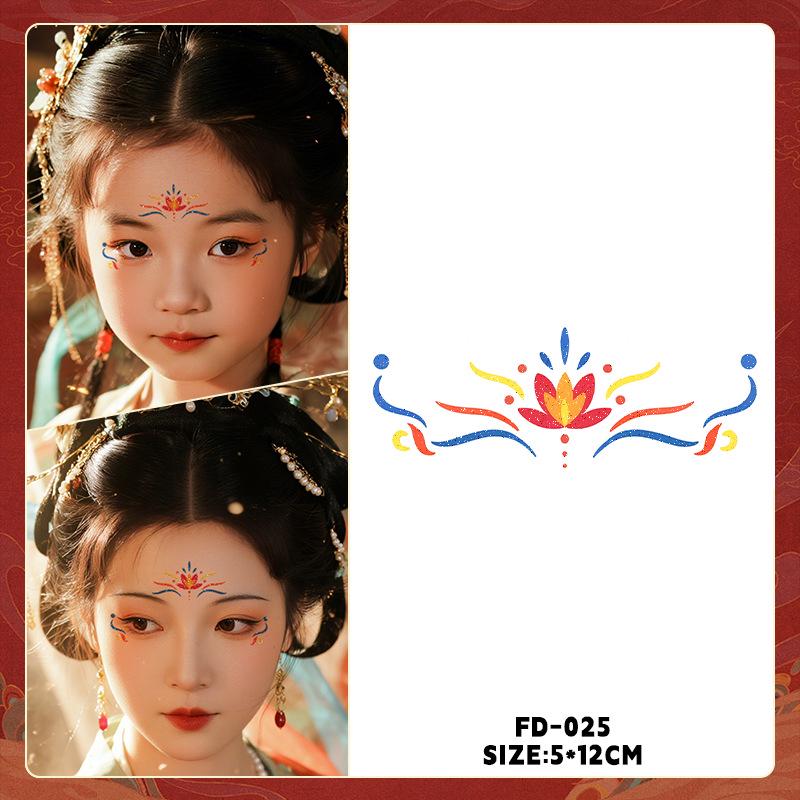 Ancient Style Dunhuang Glitter Face and Forehead Tattoo Stickers for Hanfu Costumes