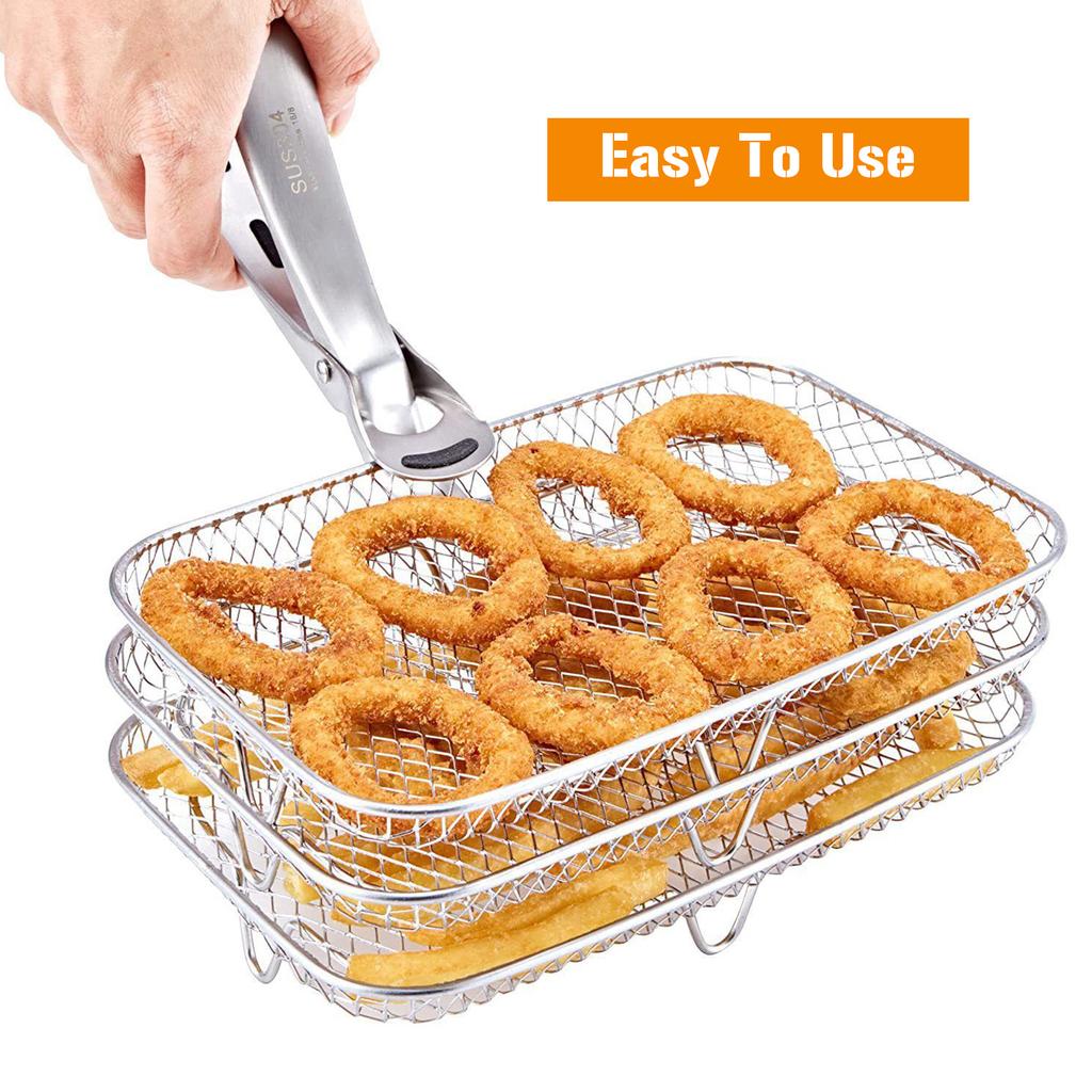 Air Fryer Rack Stackable Grid Grilling Racks 3-layers Stainless Steel Air Fryer Basket Tray Steam Rack Home Kitchen Accessories
