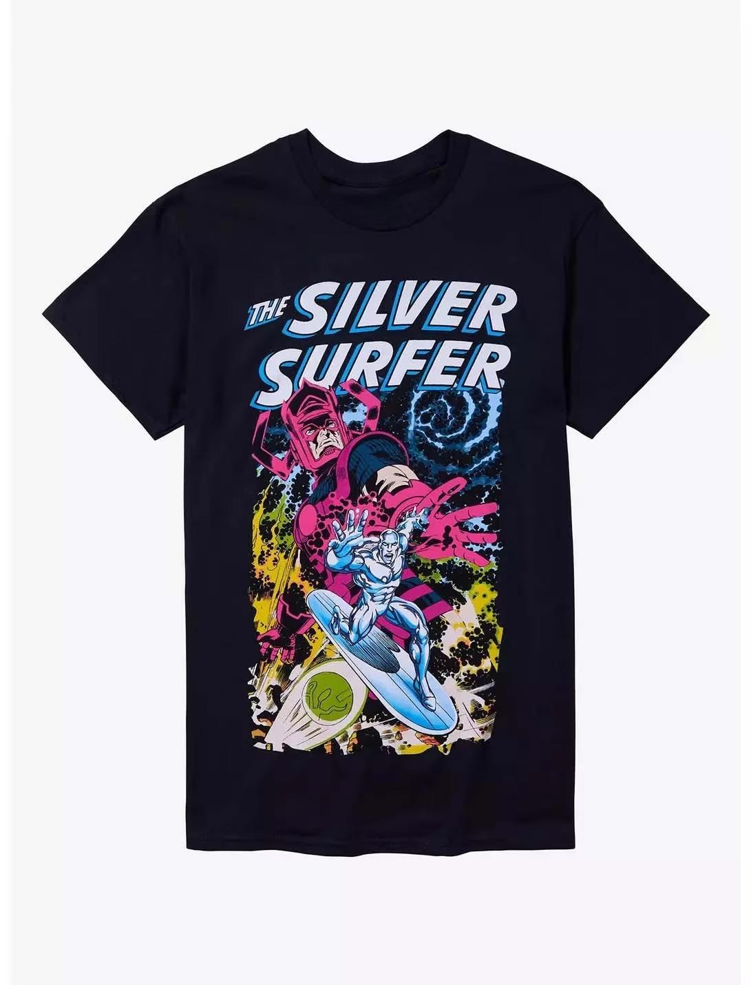 

Marvel Genuine 2026 New Marvel Fantastic Four Silver Surfer Comic Print Plus Size Mens Short Sleeve Loose Crew Neck TShirt L