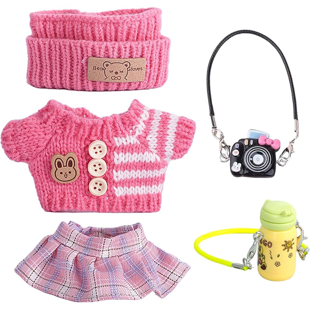 

FTADI Doll Clothing Set Light Blue Cute Fashion Knit Sweater for 15-17cm Dolls with Camera and Water Bottle Accessories