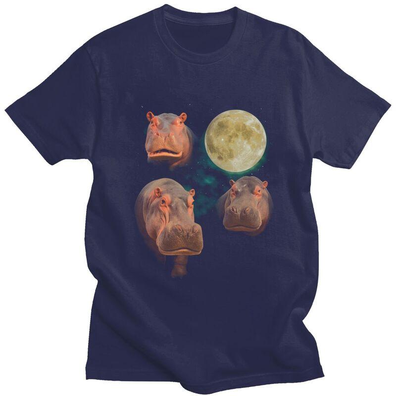 Three Moon Hippos T Shirt Men Women Short Sleeves Novelty Graphic Clothing Streetwear Loose Oversized 100 Cotton Camisetas