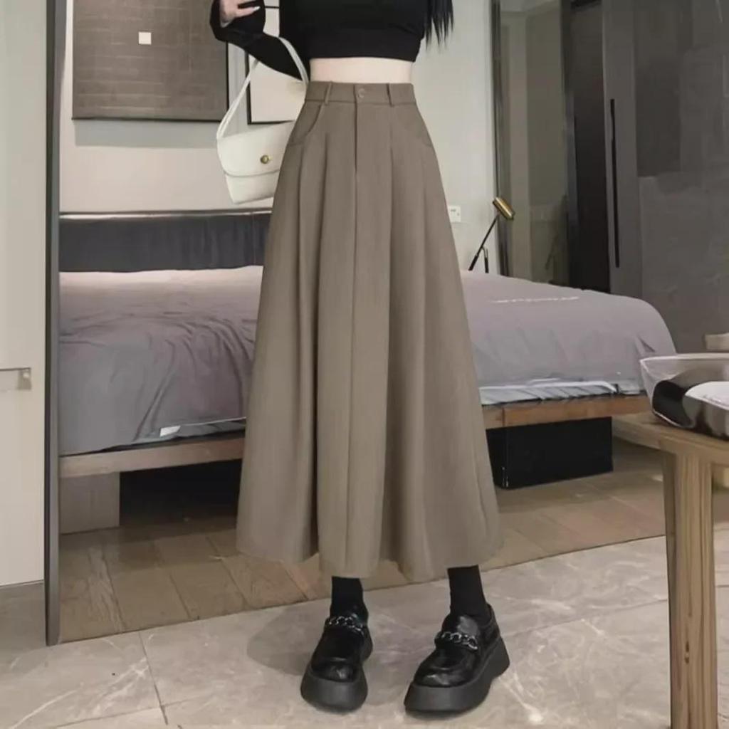 Women's High-Waist A-Line Skirt - Spring/Autumn Korean Style