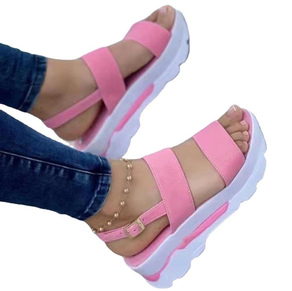 Neue Sandalen Herbst und Sommer dicksohlige runde Zehen Schnalle Übergröße Mode Sandalen Damen