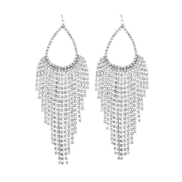 New Korean super flash high-end rhinestone claw chain earrings, atmospheric water drop temperament exaggerated bridal fringed earrings