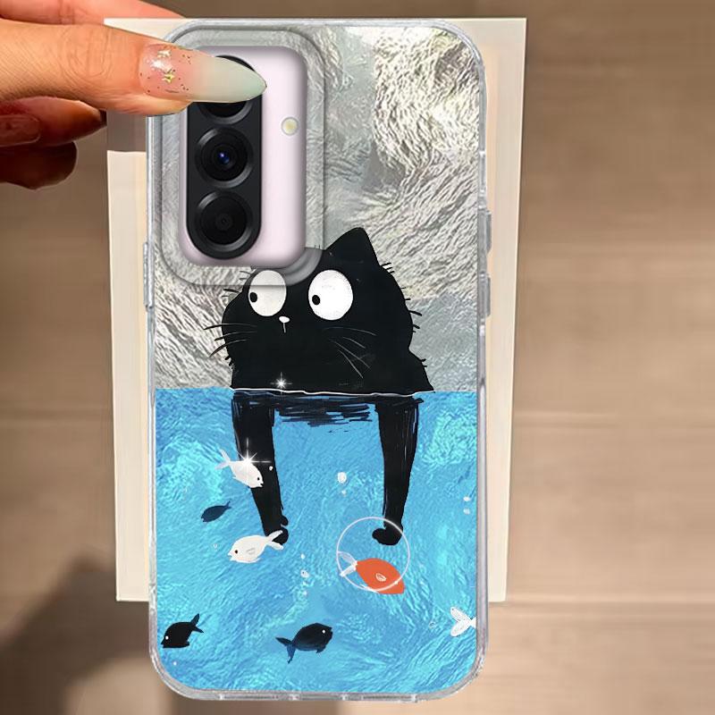 

Чехол для Samsung Galaxy A56 A36 A16 A25 A35 A26 S25 S24 Plus Ultra FE Чехол для телефона Cat Black Cartoon для Samsung A55 Мягкая сумка Samsung A36 белый