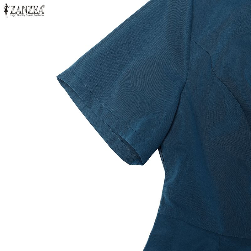 ZANZEA Abito Lungo Elegante da Donna Casual con Scollo a V a Maniche Corte e Linea ad A