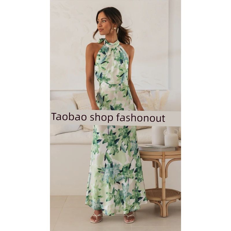 

Модное платье с персонализированным ремешком, с принтом, через шею, 2023 Green XL