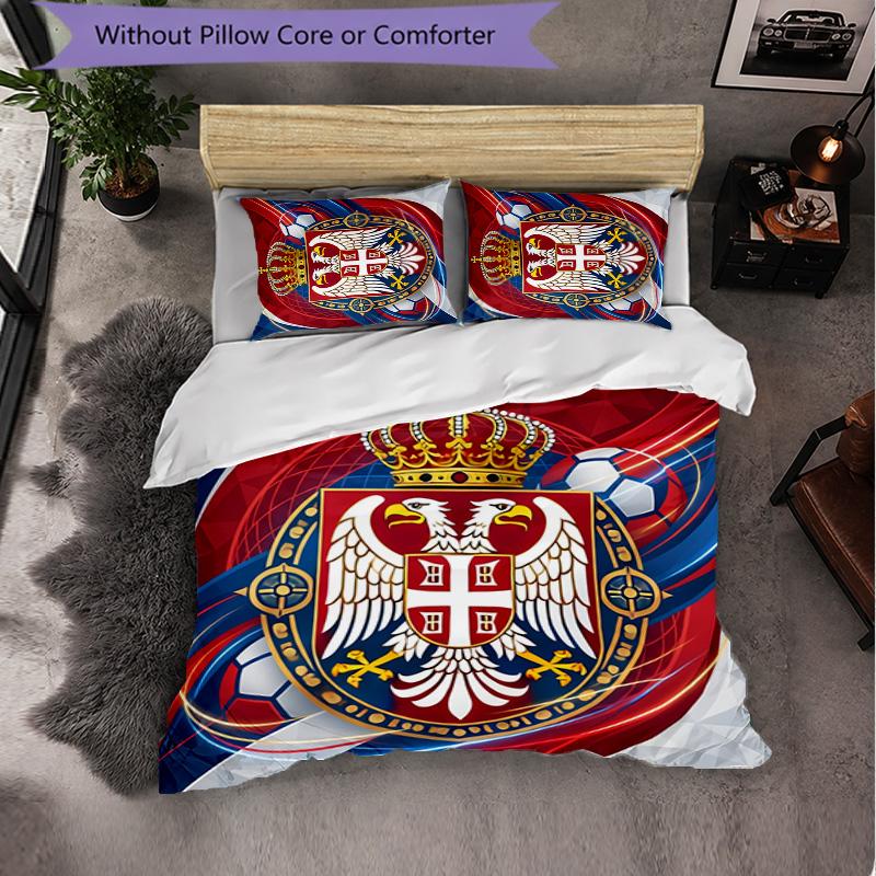 Serbia Pattern 3 Pieces Bedding Set Soft Microfiber Duvet Cover with Pillow Cases for Bedroom