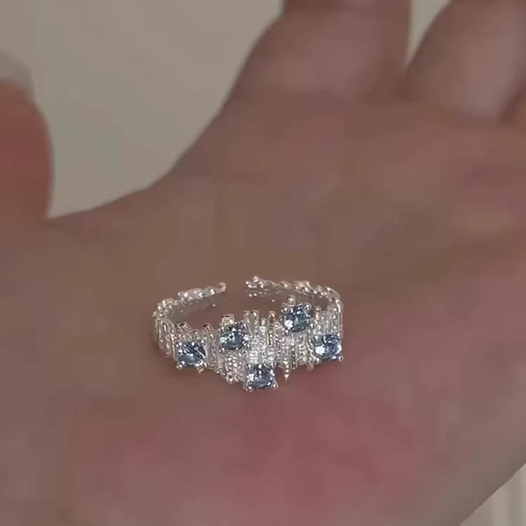 925 Sterlingsilber Unregelmäßiger Edelstein Damen Luxus Zeigefingerring - Nicht Verblassend, Verstellbar, Leichtes Nischendesign.