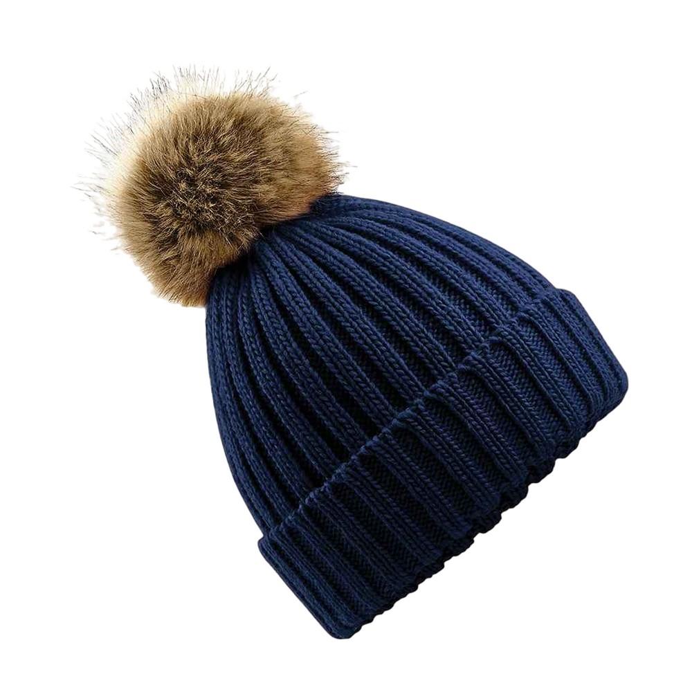 Beechfield Unisex Fur Pop Pom Chunky Beanie