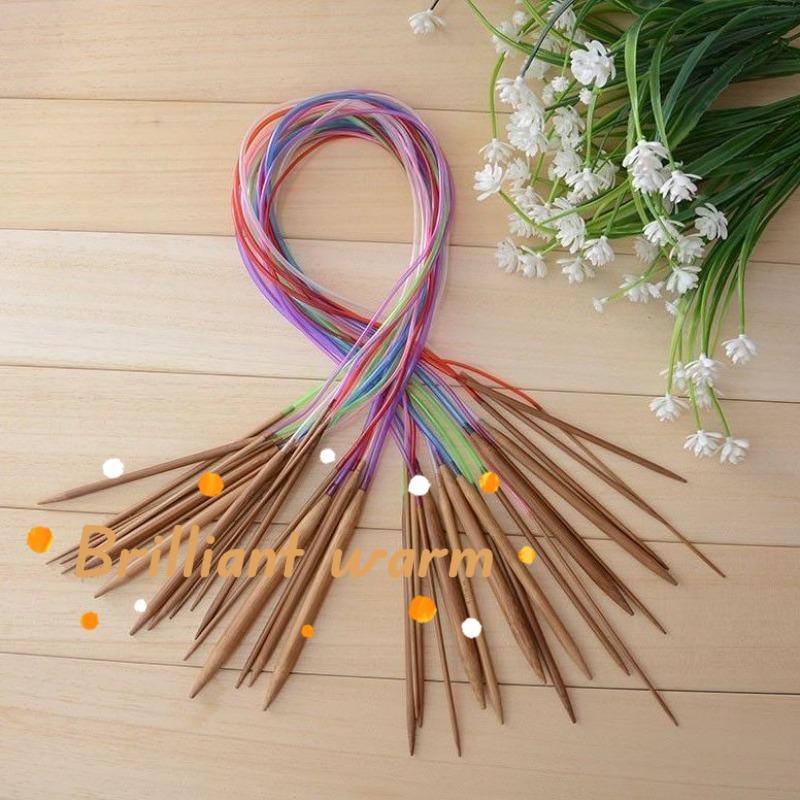 18Pcs/Set Circular Bamboo Knitting Needles Set 2-10mm Wooden Knitting Needles with Colorful Plastic Tube Knitting Needle Craft