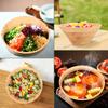 2Pcs Wooden Salad Bowl Multipurpose Dessert Fruit Snacks Bowl Medium Large Size for Bread Instant Noodles Pasta Fruit Bowls