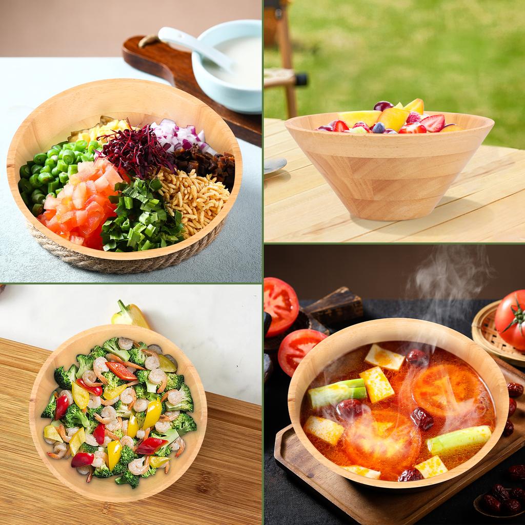 2Pcs Wooden Salad Bowl Multipurpose Dessert Fruit Snacks Bowl Medium Large Size for Bread Instant Noodles Pasta Fruit Bowls