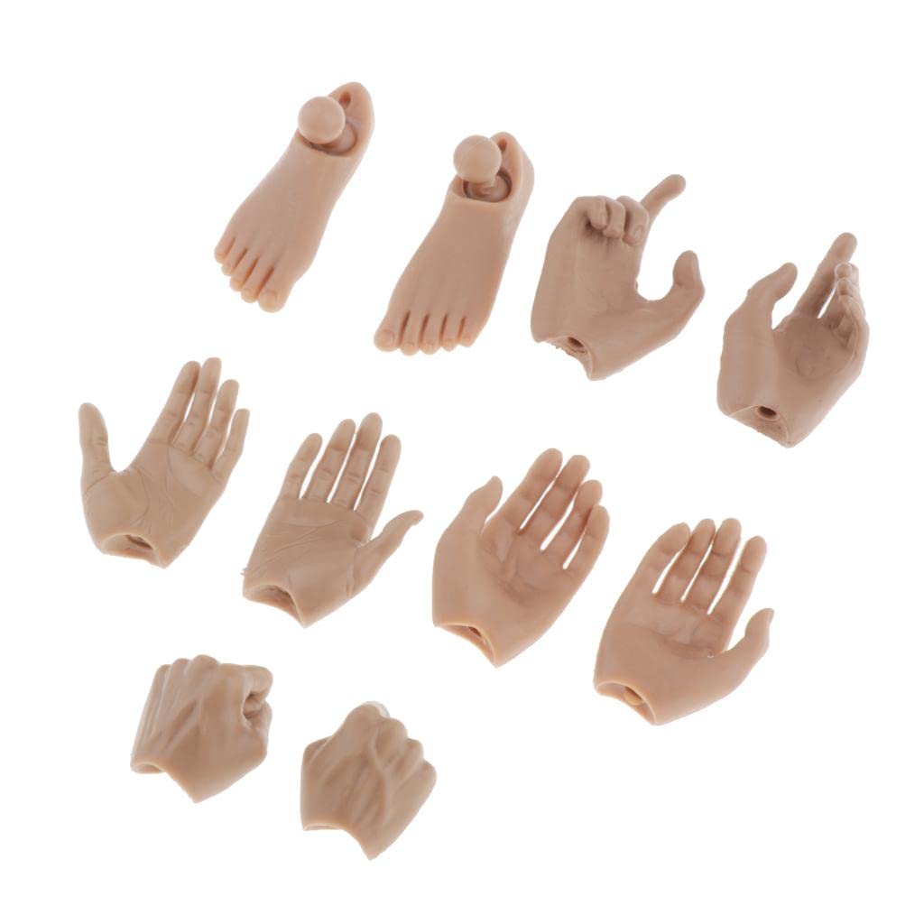 F Fityle 1/6 Scale Male Doll Hands, Feet, and Fists Model for 12-inch Figures, DIY Doll Making, 5 Pairs