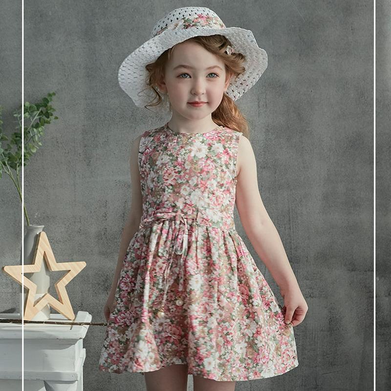 2 Teile/satz Mädchen Kleid + Hut Baumwolle Komfortable kinder Kleid Sommer Kleid Floral Mädchen Ärmelloses Kleid Für Kinder
