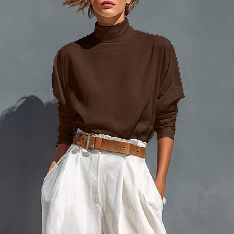 

ZANZEA Женские повседневные свободные футболки с длинным рукавом и воротником-стойкой для ношения под низ 5XL светло-коричневого