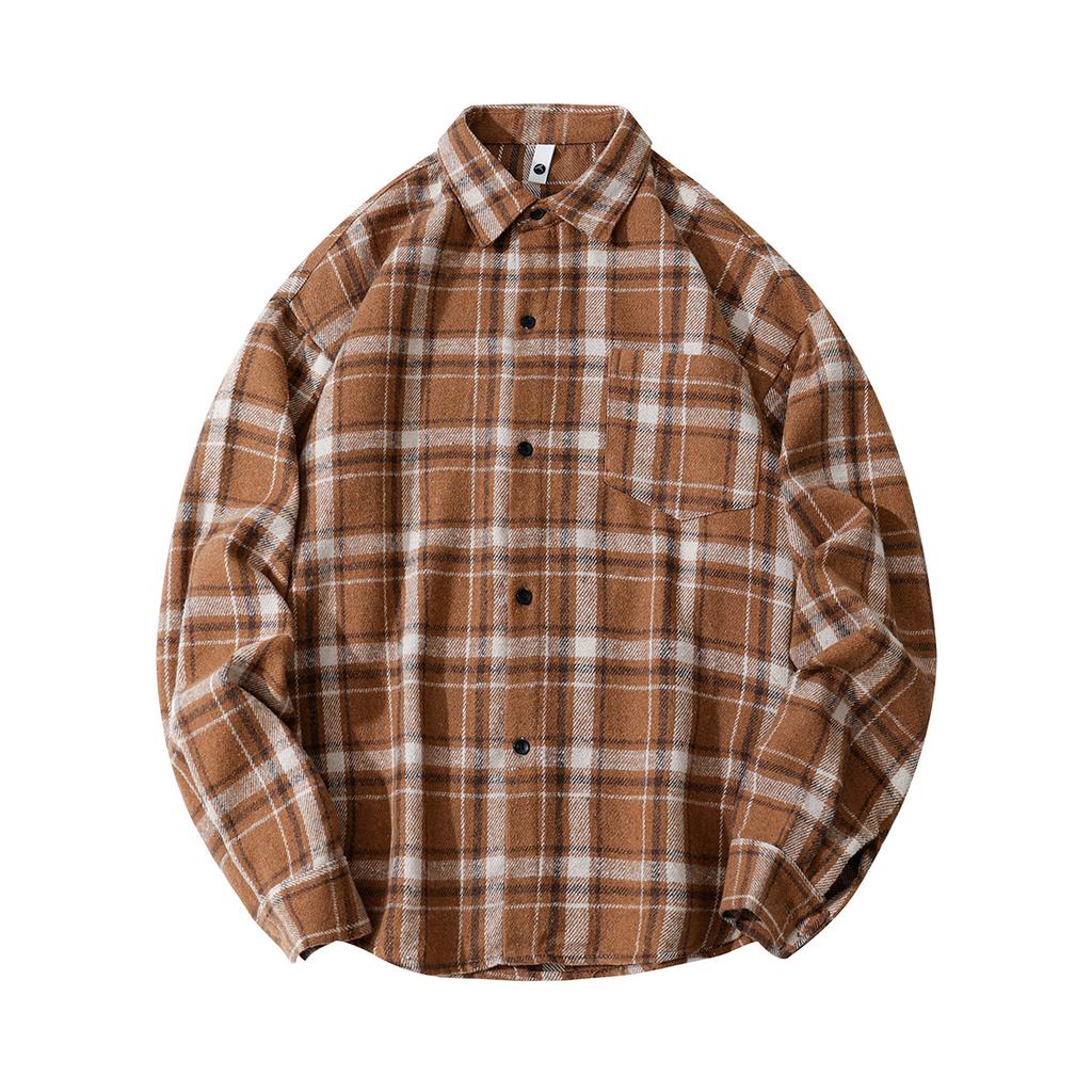 Autumn Men'S Abraded Thickened Plaid Long Sleeve Shirt Men'S Casual Loose Shirt Jacket