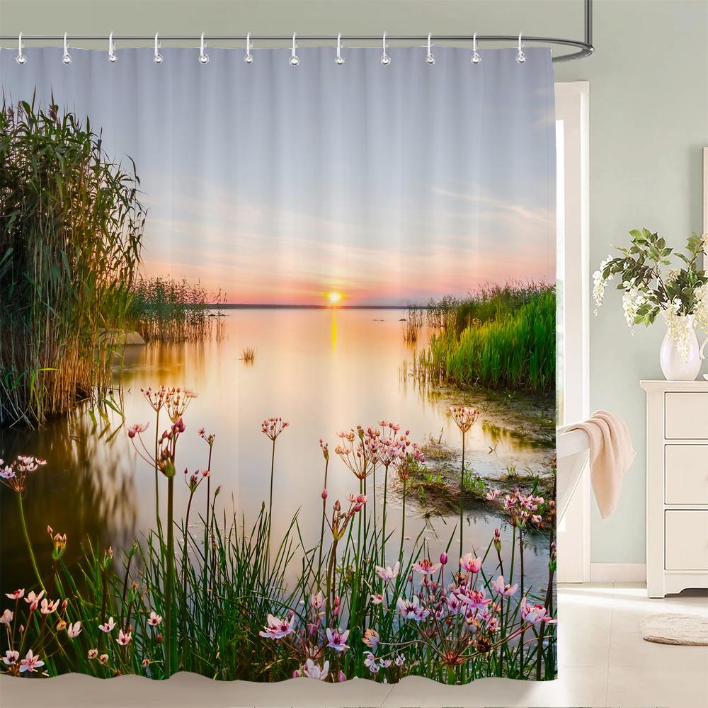 Modern 3D Printing Forest Shower Curtain Green Plant Tree Landscape Bath Curtain With Hooks For Bathroom waterproof scenery